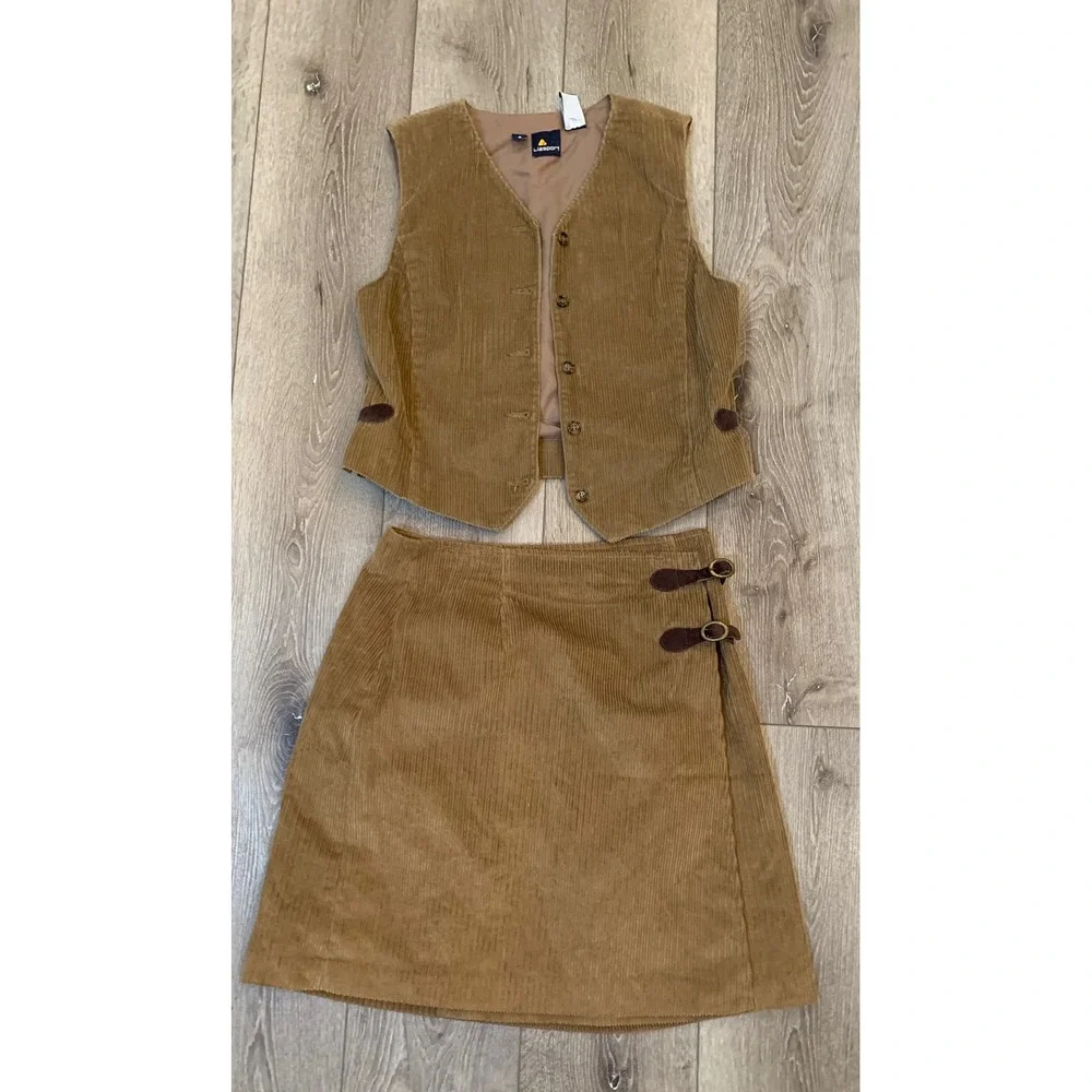 Lizsport Vintage Corduroy Vest Skirt Set Tan Preppy Academia Retro 90s Western 8